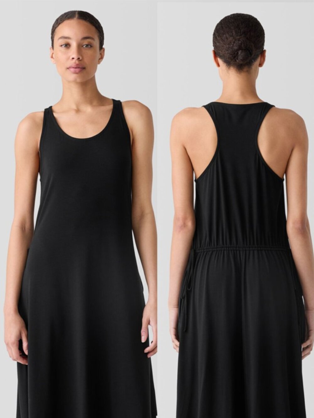 NWT Eileen Fisher black "Fine Jersey Racer-Back Tank Dress" Sm-Med